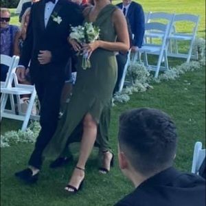 Olive Green Vera Wang Bridesmaid Dress Ruffle High-Low